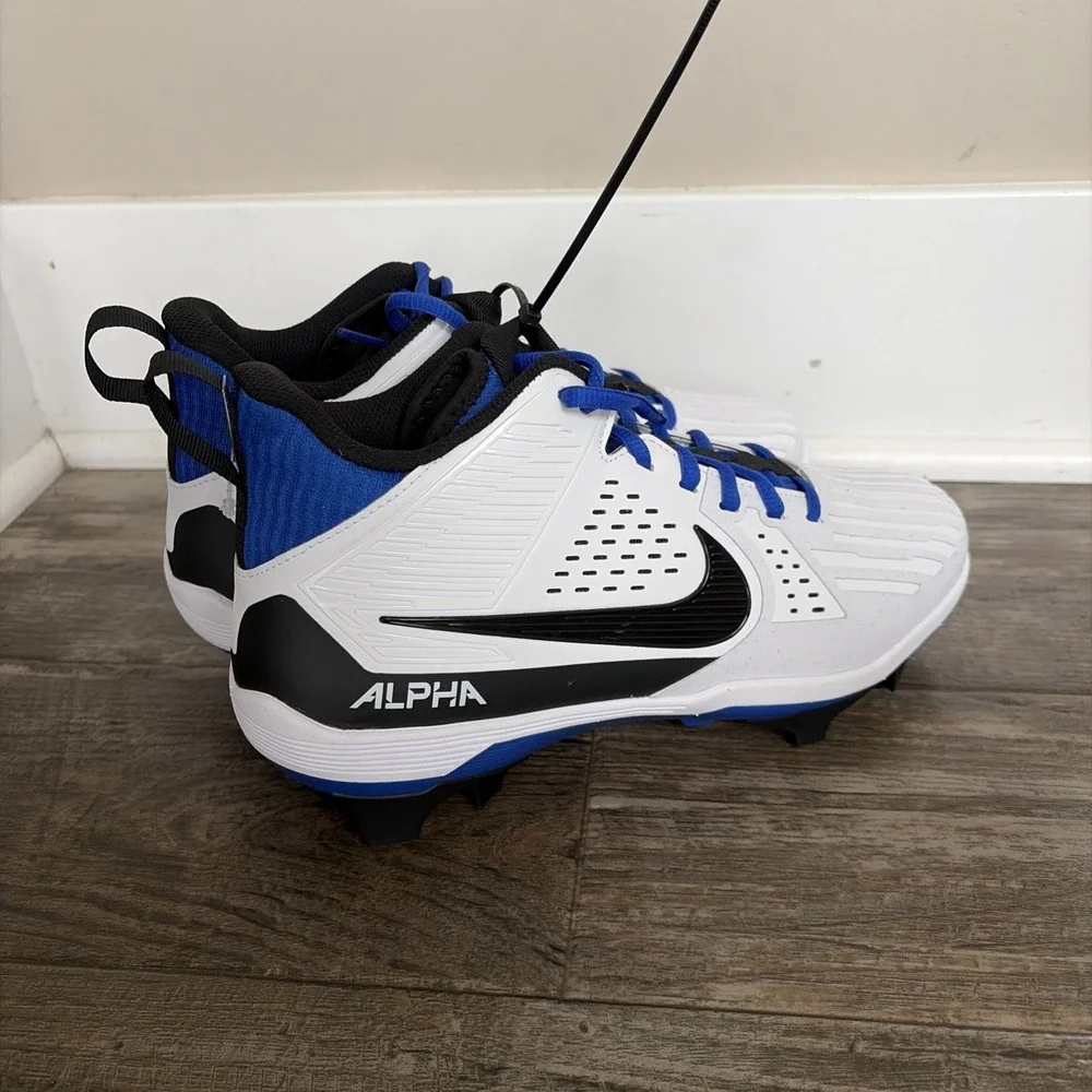 Nike Alpha Menace Strong‎ White Blue Football Cleats II5139-101 Men's Size 9.5
